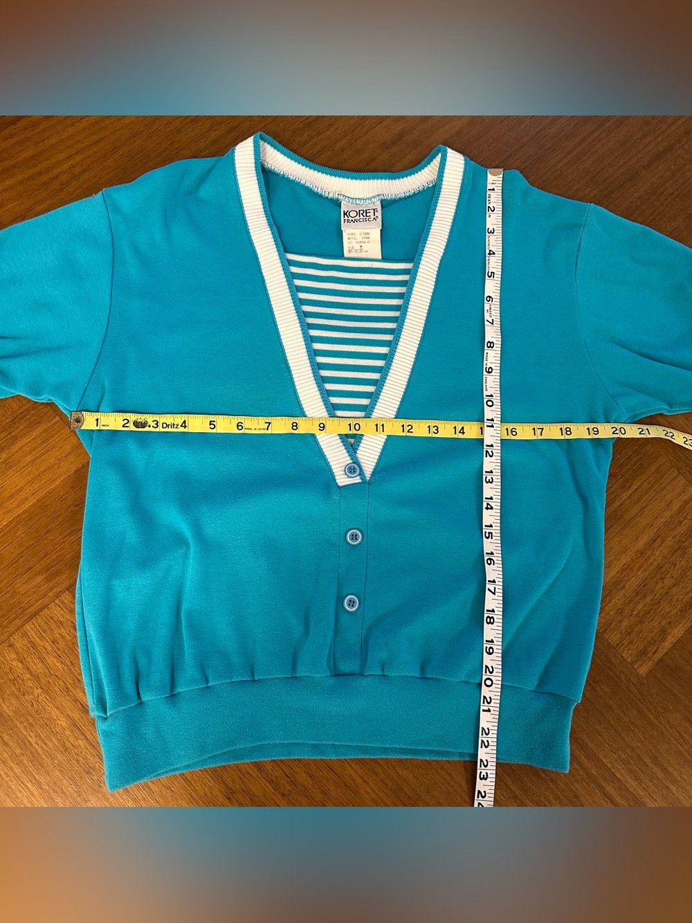 Vintage 80s 90s Koret Francisca Teal & White Jersey Short Sleeve Sweatshirt Top - Picture 7 of 7